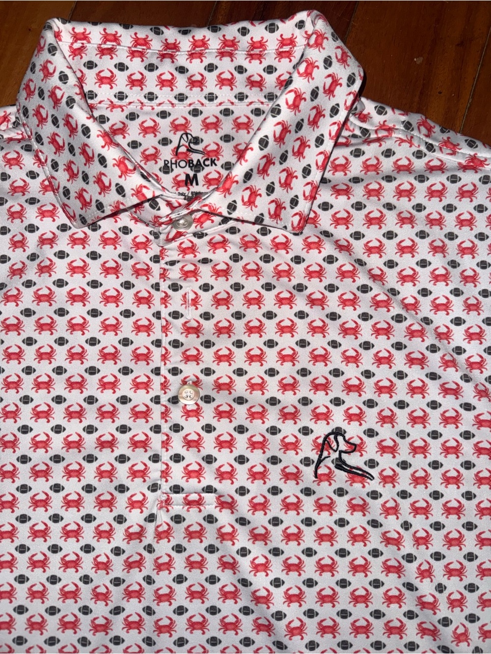 Rhoback White Button-Down Shirt with Red Crab Print